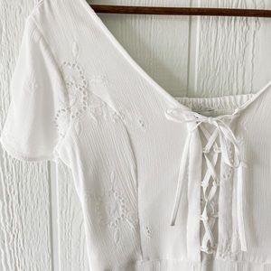 Eyelet white mini dress
